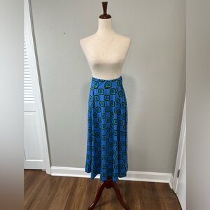 De loreta Retro Geometric Green & Blue A-Line Skirt